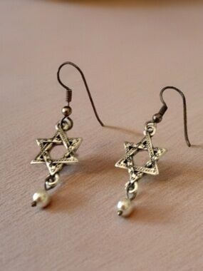 Brighton Silver Star of David Dangle Earrings with Pearl Accent